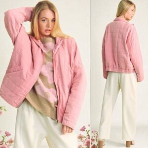 Davi & Dani Dusty Rose Pink Quilted Zip Up Dropped Shoulder Jacket Large NEW